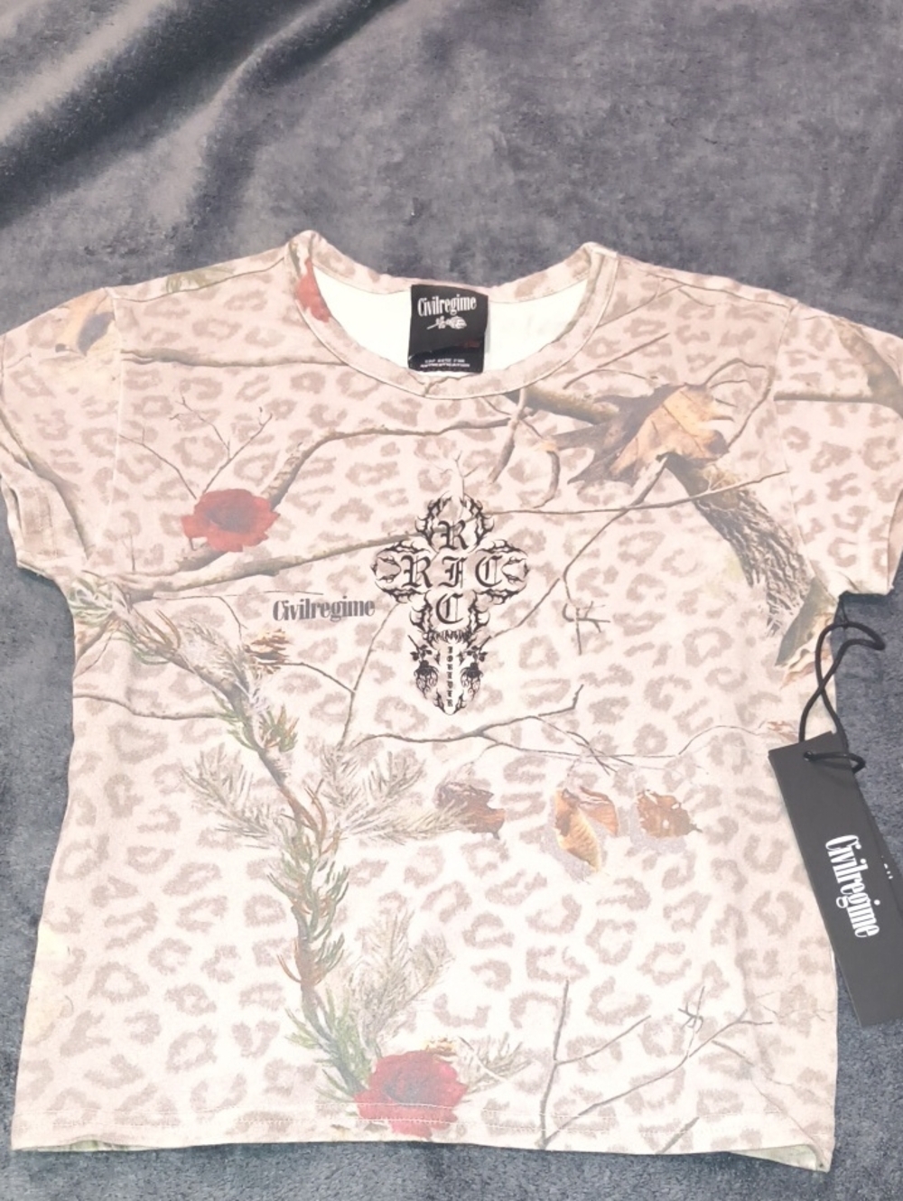 New In Bag/With Tags Women's Civil Regime Leopard Camo Baby Tee Size Medium